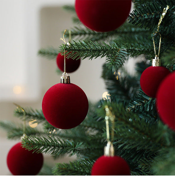 Saint Yuan Velvet Christmas Ball Set Flocked Painted Tree Ornaments Window Hanging Decorations Seasonal Decorations