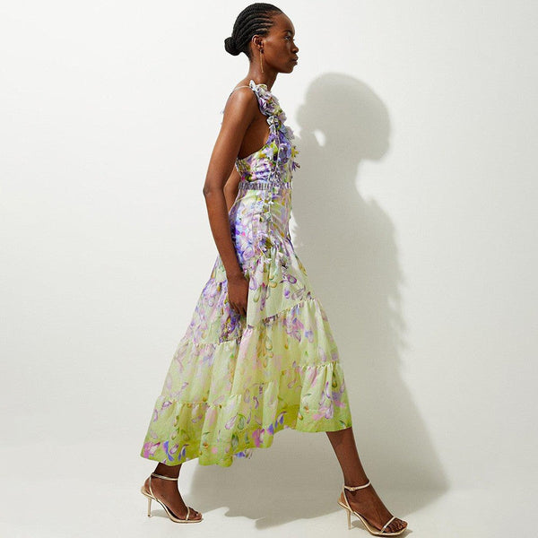 And American Swimsuit Floral Lace Up Atmosphere Fairy Style One Piece Set Swimwear