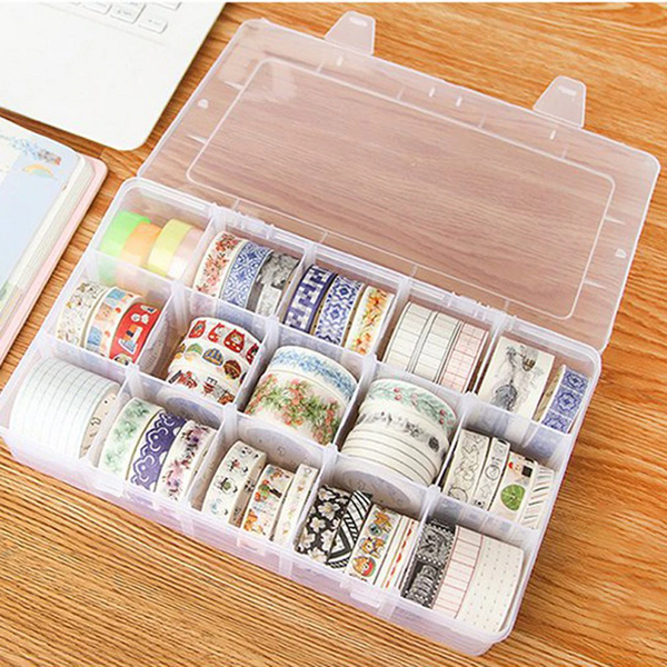 15-Grid Transparent Storage Box For Tape Washi Sticker Sundries Crafts Organizer