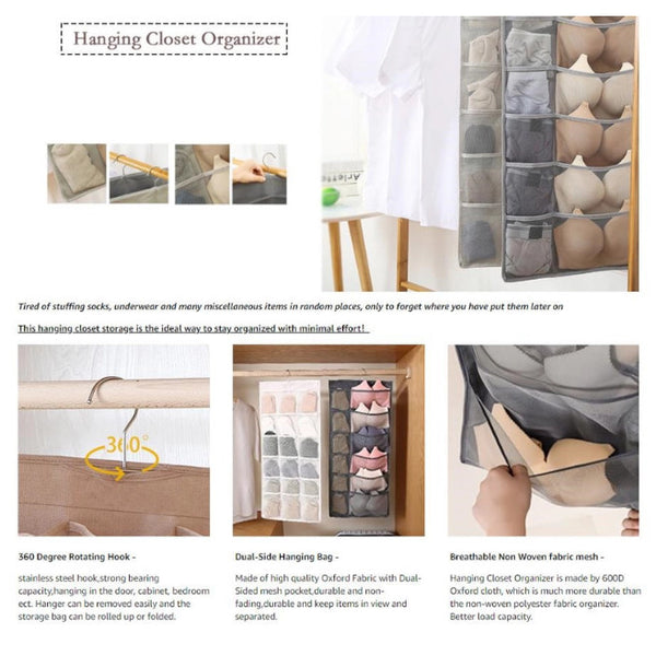 15 Pockets Hanging Organiser Grey Hanging Closet Storage