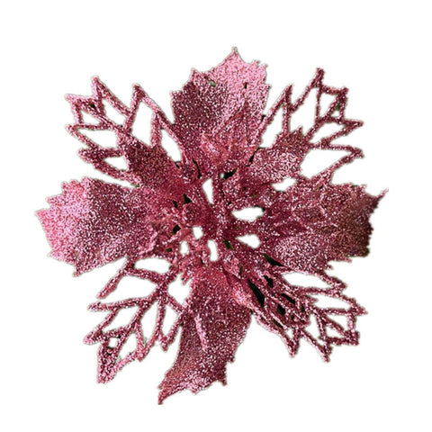 15Pcs Christmas Decoration Celebration Hollow Out Glitter Powder Flower Wreath Garland Pendant Pink