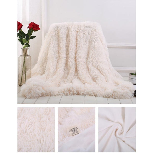 160X200cm Super Soft Long Coral Fleece Flurry Throw Blanket Blankets