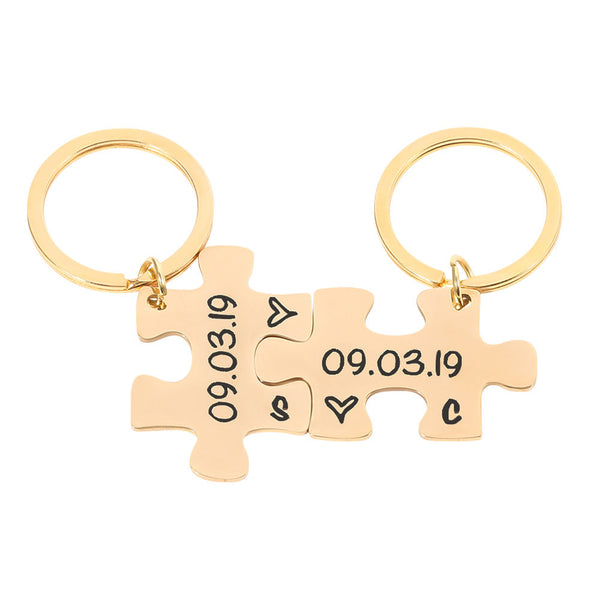 Mipgs Couple Keychain Gifts Engraving Stainless Steel Puzzle Ring Keyrings