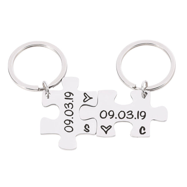 Mipgs Couple Keychain Gifts Engraving Stainless Steel Puzzle Ring Keyrings
