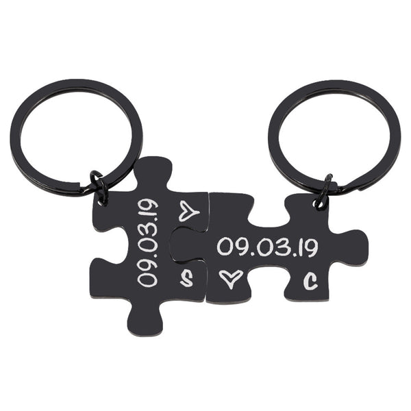 Mipgs Couple Keychain Gifts Engraving Stainless Steel Puzzle Ring Keyrings