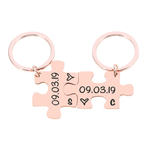 Mipgs Couple Keychain Gifts Engraving Stainless Steel Puzzle Ring Keyrings