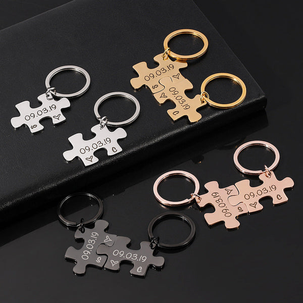 Mipgs Couple Keychain Gifts Engraving Stainless Steel Puzzle Ring Keyrings