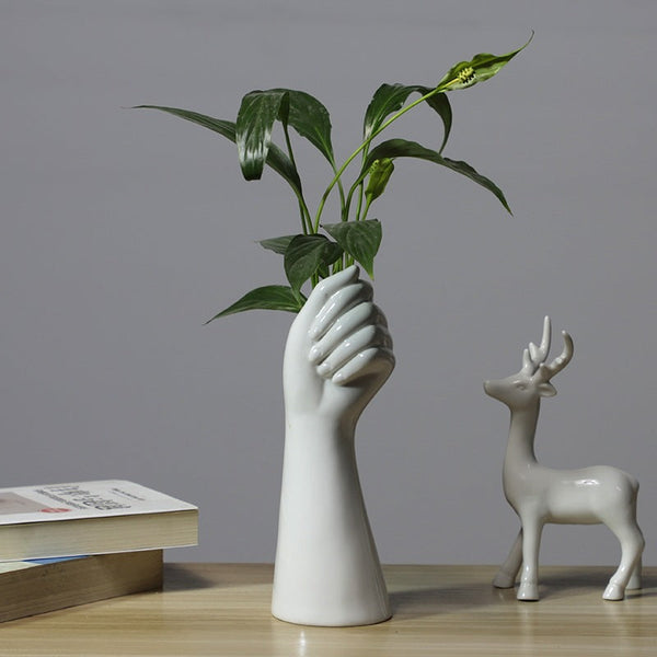 Modern Ceramic White Hand Vase Vases