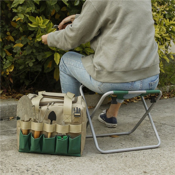 Folding Gardening Stool With Tote Chair Bag Tools Organiser Garden Kneelers & Seats