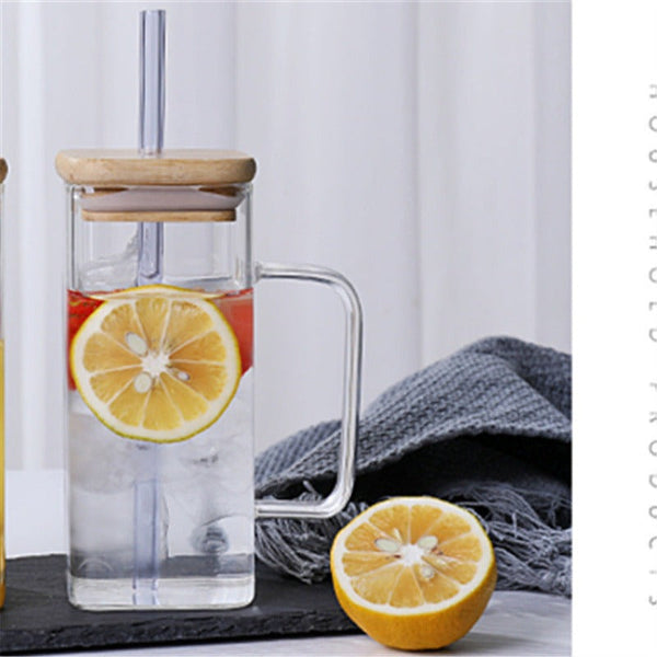 Glass Single Cup With Lid Straw Creative Water Juice Mug Glassware & Drinkware