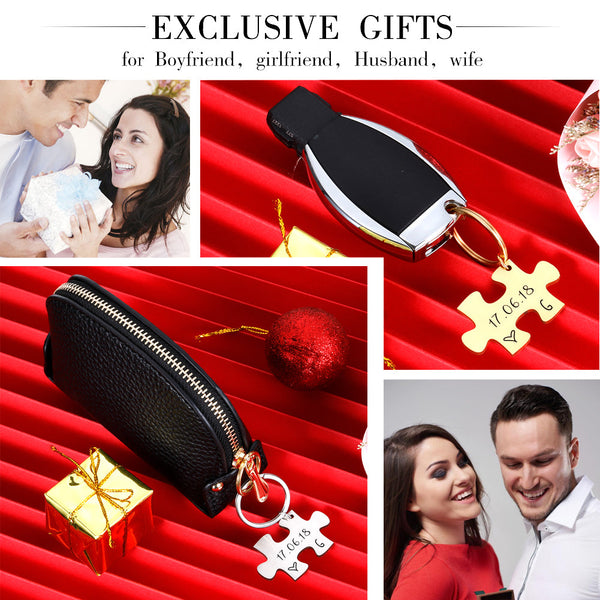 Mipgs Couple Keychain Gifts Engraving Stainless Steel Puzzle Ring Keyrings