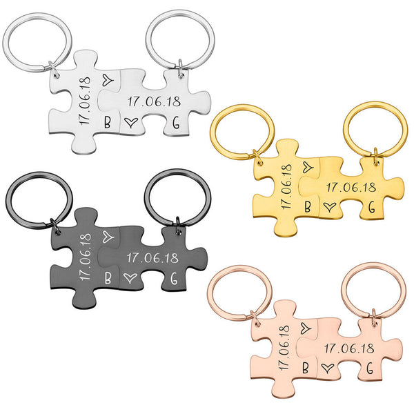 Mipgs Couple Keychain Gifts Engraving Stainless Steel Puzzle Ring Keyrings
