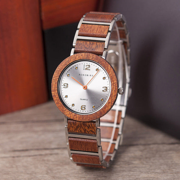 Quartz Wood Watch Waterproof Stainless Steel Casual Watches