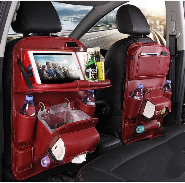 Pu Leather Car Storage Bag Multifunctional Seat Back Tray Hanging Waterproof Organizer Car Organisers