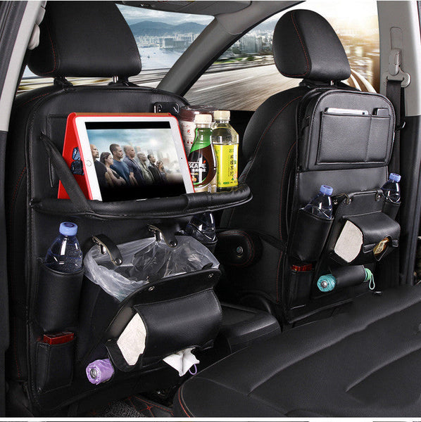 Pu Leather Car Storage Bag Multifunctional Seat Back Tray Hanging Waterproof Organizer Car Organisers