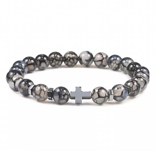 Veile Studios Natural Stone Cross Beaded Bracelet Unisex Fashion Jewellery For Spirituality Bracelets