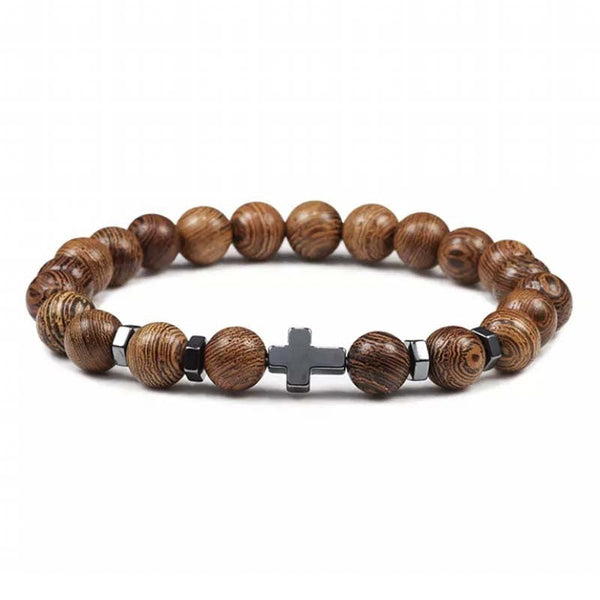 Veile Studios Natural Stone Cross Beaded Bracelet Unisex Fashion Jewellery For Spirituality Bracelets