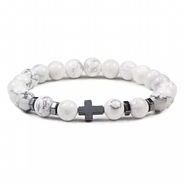 Veile Studios Natural Stone Cross Beaded Bracelet Unisex Fashion Jewellery For Spirituality Bracelets