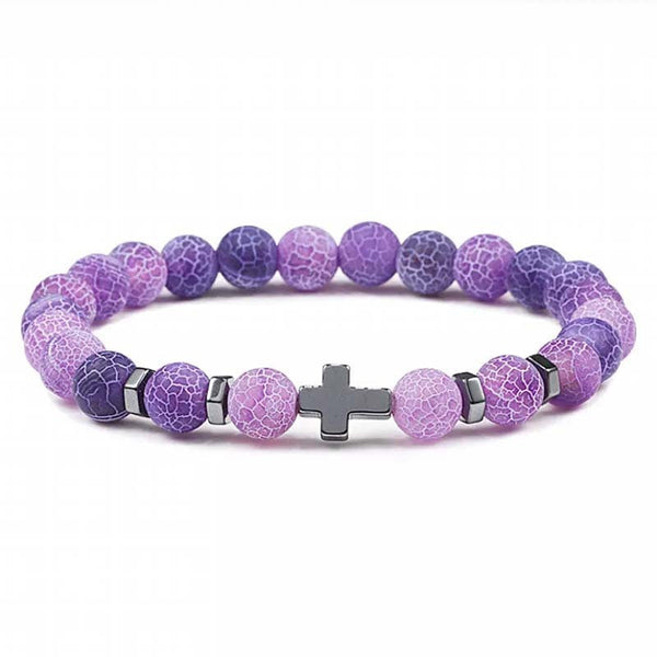 Veile Studios Natural Stone Cross Beaded Bracelet Unisex Fashion Jewellery For Spirituality Bracelets