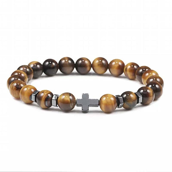 Veile Studios Natural Stone Cross Beaded Bracelet Unisex Fashion Jewellery For Spirituality Bracelets