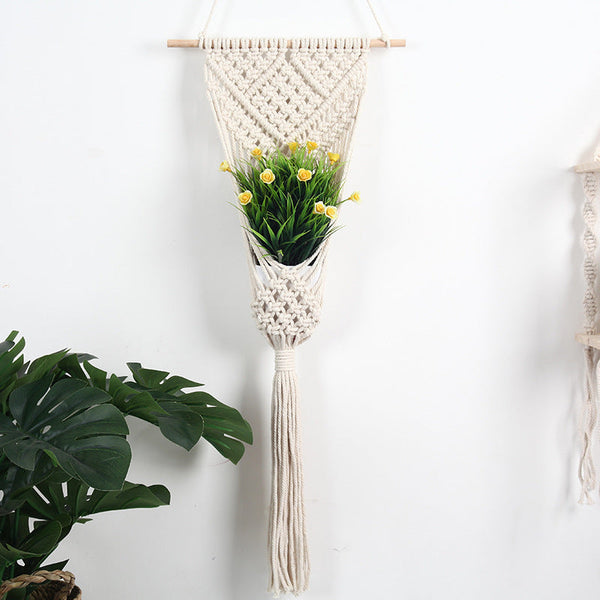Macrame Boho Hanging Flower Basket Woven Wall Vase Home Decor Vases