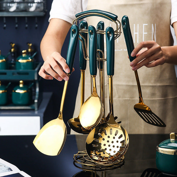 7 Piece Stainless Steel Silicone Kitchen Utensil Cooking Set Turner Ladle Spoon Cooking Utensils