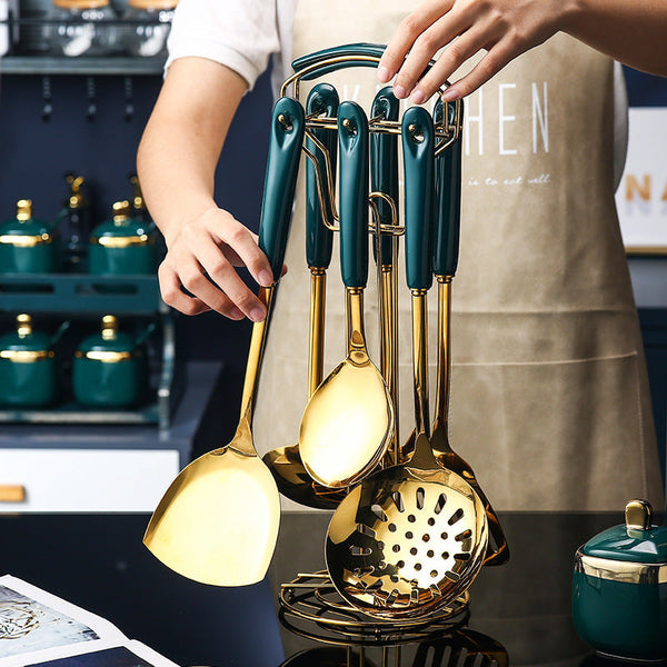 7 Piece Stainless Steel Silicone Kitchen Utensil Cooking Set Turner Ladle Spoon Cooking Utensils