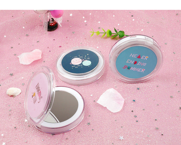 Led Mini Makeup Mirror Portable Rechargeable Folding Cartoon Theme Makeup Mirrors