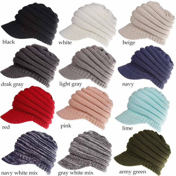 Women Ponytail Beanies Autumn Winter Soft Knitting Caps Warm Ladies Hats