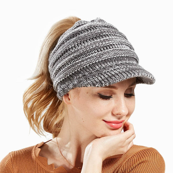 Women Ponytail Beanies Autumn Winter Soft Knitting Caps Warm Ladies Hats