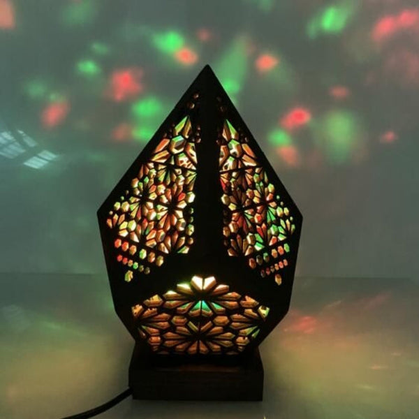 Mini Wooden Hollow Led Projection Bohemian Night Light Table Lamp