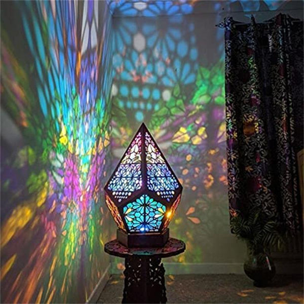 Mini Wooden Hollow Led Projection Bohemian Night Light Table Lamp