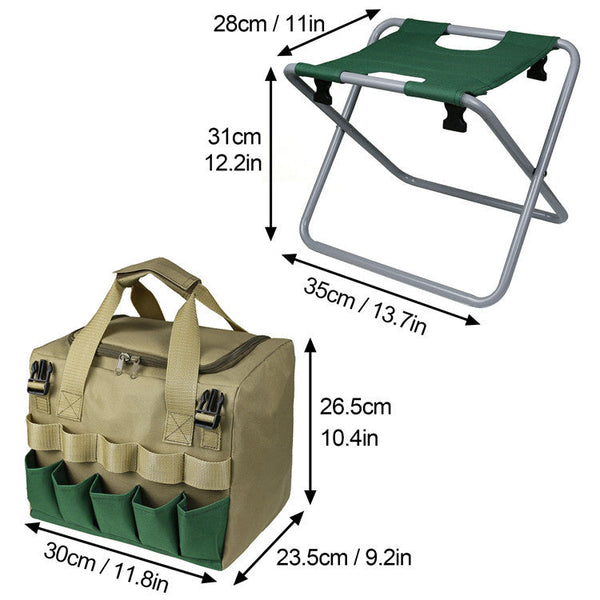 Folding Gardening Stool With Tote Chair Bag Tools Organiser Garden Kneelers & Seats