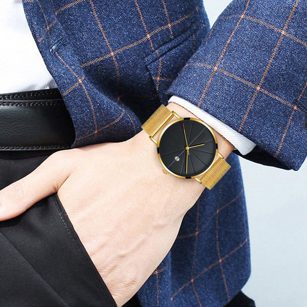 Veile Studios Simple Calendar Watch For Men Waterproof Quartz Creative Design Stainless Steel Watches