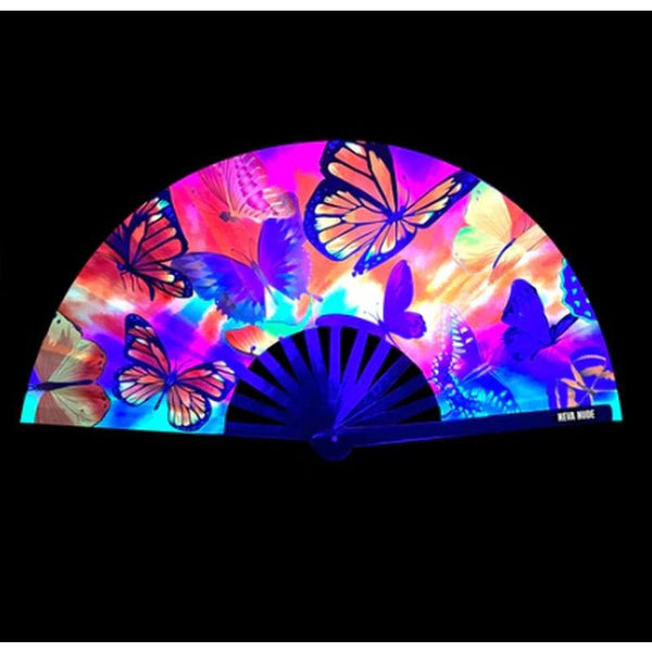Butterfly Garden Blacklight Folding Fan Hand Fans