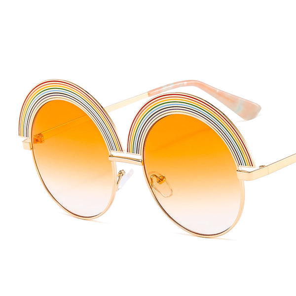 Metal Rainbow Large Round Frame Sunglasses