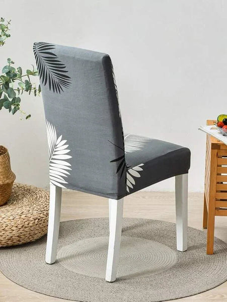 Chair Cover Grey Leaves Design Anti Dirt Elastic Material For Dining Room Kitchen Slipcovers