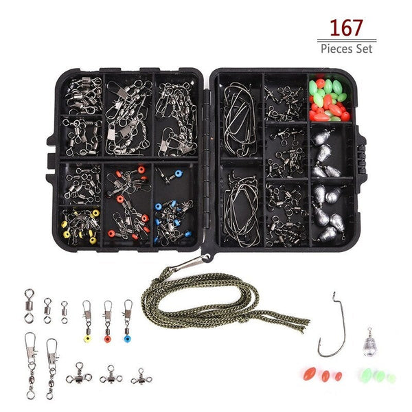 167Pcs Assorted Carp Fishing Accessories Rolling Barrel Swivels Hooks Weight Sinkers Oval Beads Hair Rig Terminal Tackle With Box