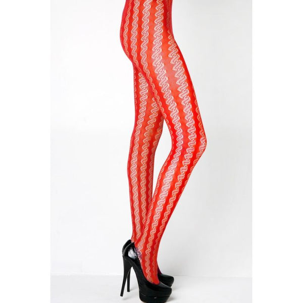 Stella Elyse Coiled Lines Fishnet Tights Red Pantyhose & Tights