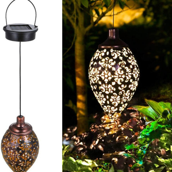 Led Hanging Solar Lights Lantern Metal Lamp Outdoor Waterproof Garden Decoration