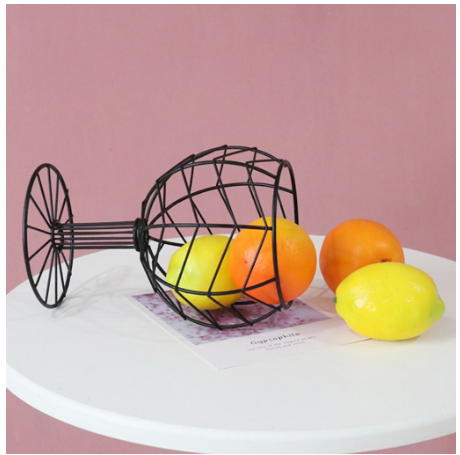 Wine Glass Shape Iron Fruit Bowl Basket Kitchen Decor Racks & Holders