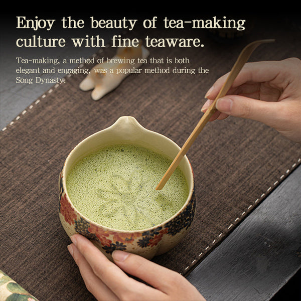 2 8Pcs Japanese Flint Red Matcha Set: Bamboo Whisk Bowl Box Exquisite Tea Tools Gift Teapots