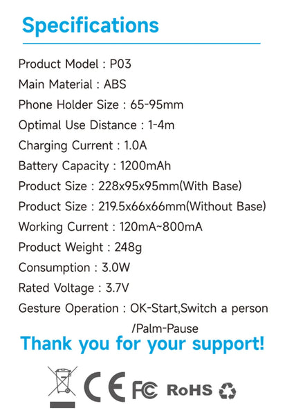 P03 Ai Smart Gimbal 360 Auto Face Tracking All In One Rotation For Smartphone Video Vlog Stabilizer Phone Holder Stabilizers