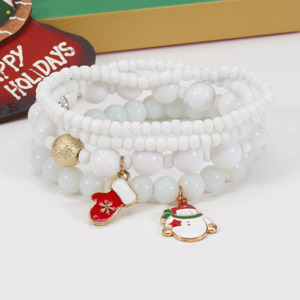 Christmas Bracelet Elastic Rope Snowman Snowflake Tree Santa Deer Hat Pendant Gift Bracelets