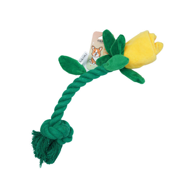 Dog Toy Rose Flower Plush Durable Biting Tooth Cleaning Cotton Rope Knot Crinkle Sound Self Entertainment Interactive Pet Product Dog Toys