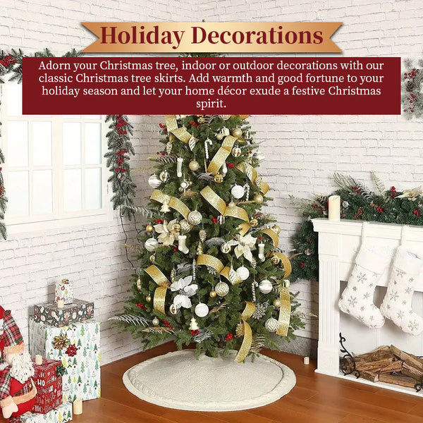 Knitted Christmas Tree Skirt Milk White Retro Xmas Collar For Holiday Home Decor Seasonal Decorations