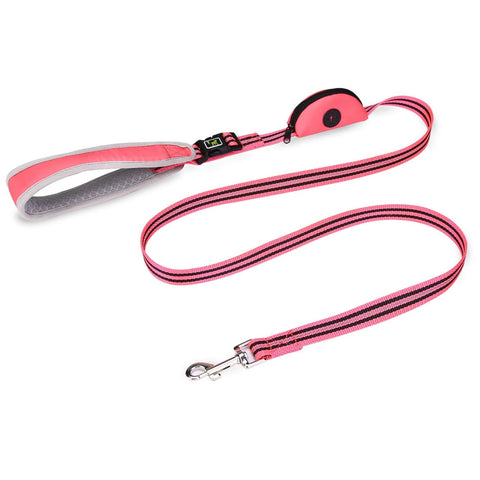 Nylon Combat Padded Leads Dog Leash With Double Handles Built In Poop Bag Holder Dispenser Leads & Head Collars