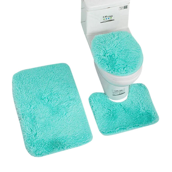 Bath Mat Set 3Pc Light Blue Bathroom Silk Tie Dye Non Slip Rug Toilet Cover Bath Mats Rugs & Toilet Covers