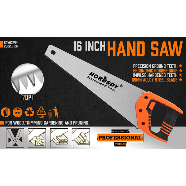 Horusdy 16" Hand Saw Sharp Cut Wood Plastic Cutting Heavy Duty Crosscut 505Mm Long Saws