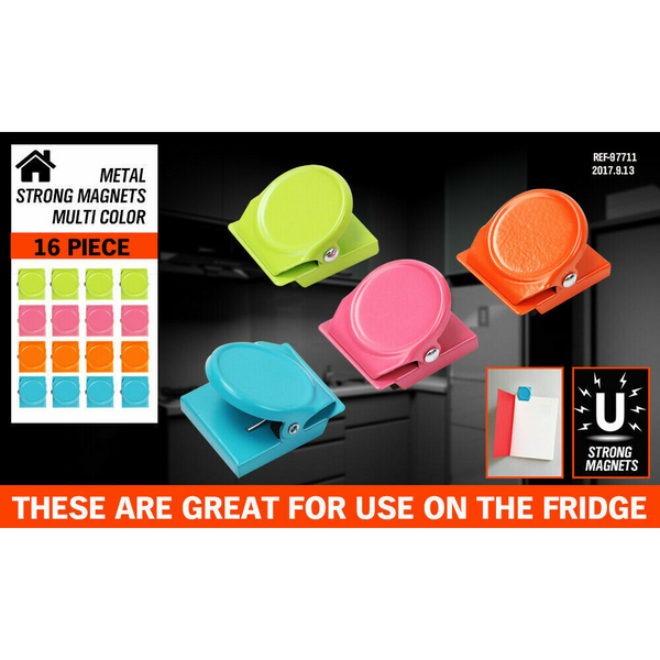 Horusdy 16Pc Magnetic Spring Clamps Refrigerator Clips Note Holder Fridge Tips Refrigerator Magnets